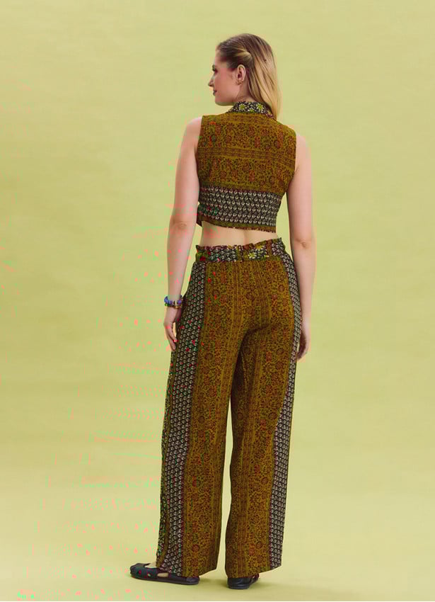 Green Harem Trousers with Elastic Waist Belt Detail 4573